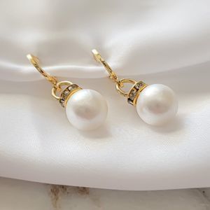 Gold Tone White Faux Pearl Earrings